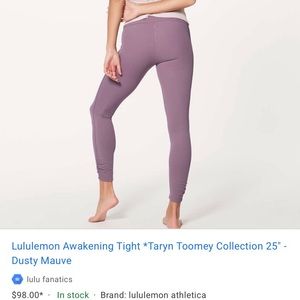 Lululemon awakening tight in dusty mauve size2